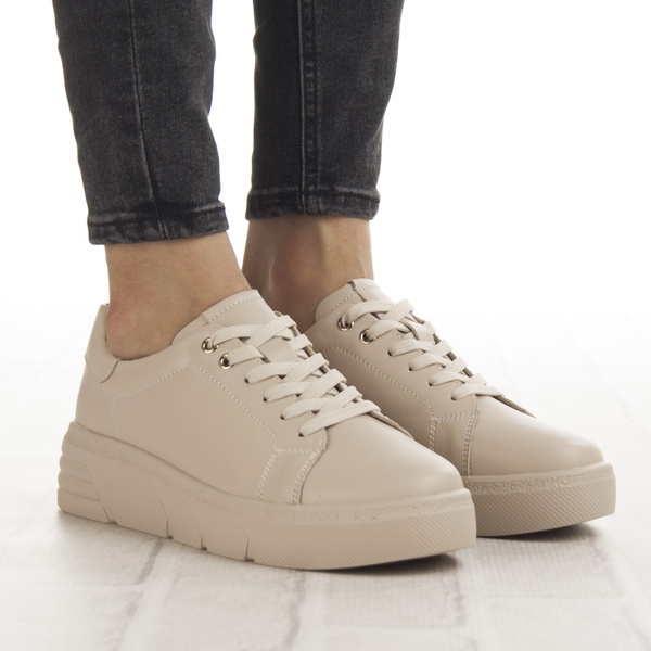 Beżowe półbuty skórzane T.Sokolski J24-213 sportowe lekkie wiązane