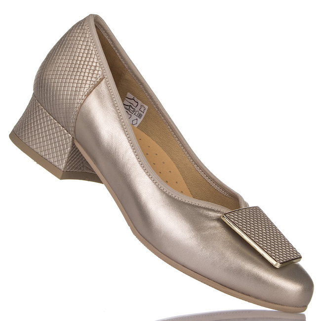 Złote czółenka Góral 1932 perła buty na klocku skórzane polskie