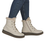 Skórzane Botki damskie Rieker Y4305-60 beżowe wygodne ocieplone
