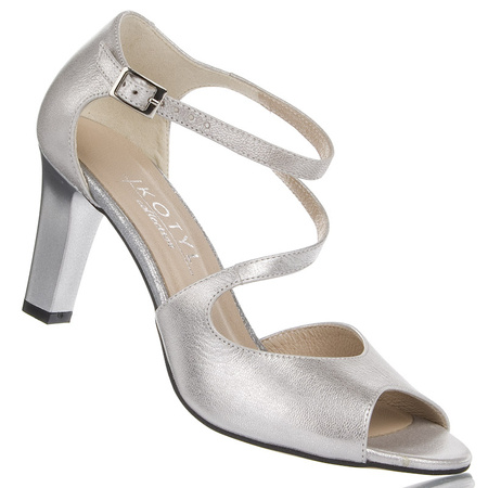 Srebrne sandałki z paskami skórzane Kotyl 4347 srebrny ef buty ślubne