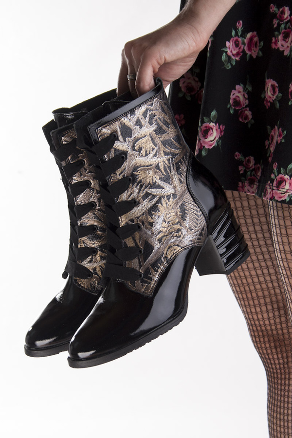 Botki na obcasie damskie Bioeco Arka 7795 czarne skórzane ocieplone