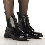 Lakierowane Botki z ozdobami D&A S.Barski MR52-108 czarne skórzane