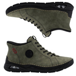 Zielone Botki trzewiki damskie Rieker 44550-54 ciepłe zimowe wsuwane