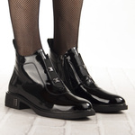 Lakierowane Botki z ozdobami D&A S.Barski MR52-118 czarne skórzane