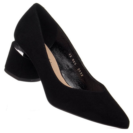 Zamszowe czarne czółenka damskie Kotyl 0553 czarny zamsz skórzane