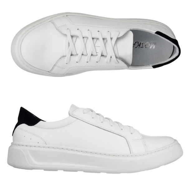 Skórzane półbuty sportowe męskie Moskała białe na grubej podeszwie