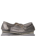 Srebrne mokasyny damskie D&A Barski LR51-546 pewter skórzane