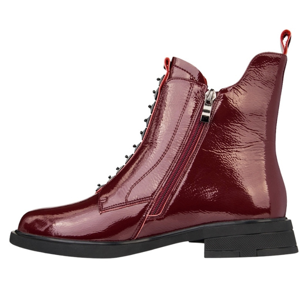 Lakierowane Botki z ozdobami D&A S.Barski MR52-108 WINE bordowe skórzane