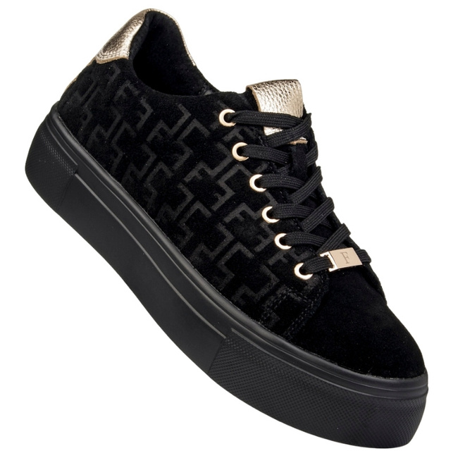 Czarne sneakersy na platformie damskie Filippo 6850/25 skórzane zamszowe