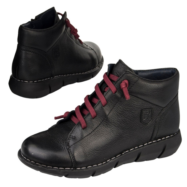 Skórzane Trzewiki damskie Maciejka P7240 czarne przejściowe na gumki