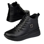 Czarne Botki na platformie damskie Filippo DBT4215/25 BK BK skórzane