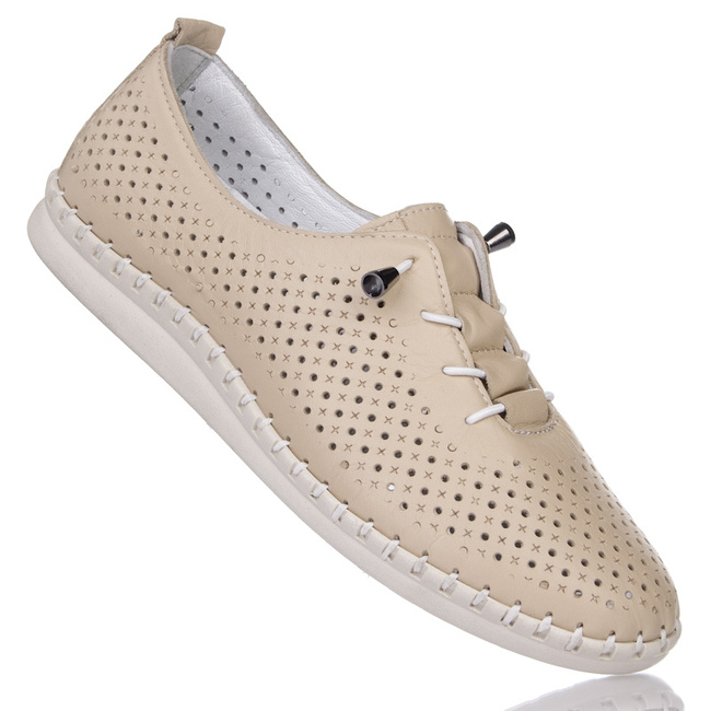 Beżowe półbuty ażurowe damskie T. SOKOLSKI W016 skórzane