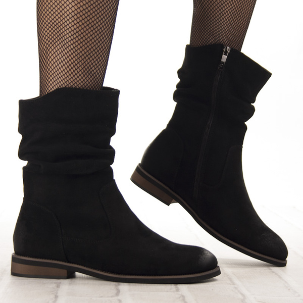 Zamszowe botki damskie Potocki 19311BK czarne ocieplone wygodne