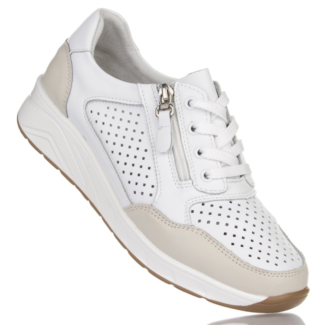 Białe sneakersy ażurowe damskie Artiker 56C1673 White/beige skórzane