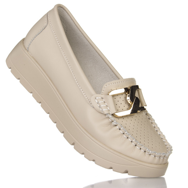 Beżowe mokasyny na platformie Filippo DP6827 beige skórzane z ozdobą