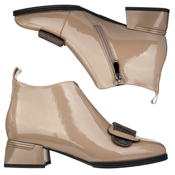 Botki lakierowane damskie Artiker 57C1035 beżowe skórzane ocieplone