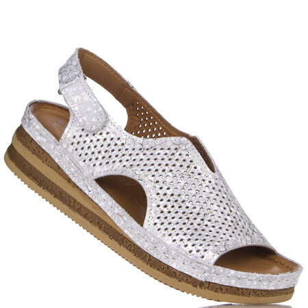 Skórzane Sandały damskie Maciejka L4494-35 srebrny na platformie