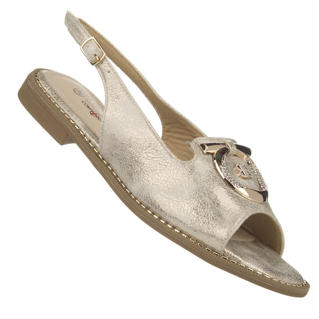 Eleganckie sandały damskie złote S. Barski 003 skórzana wkładka