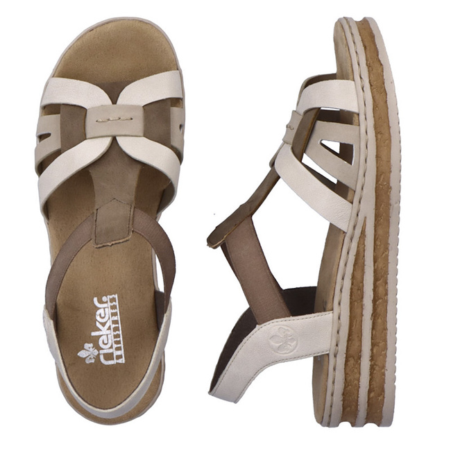 Sandały damskie na koturnie wsuwane 62918-62 beige kombi beżowe