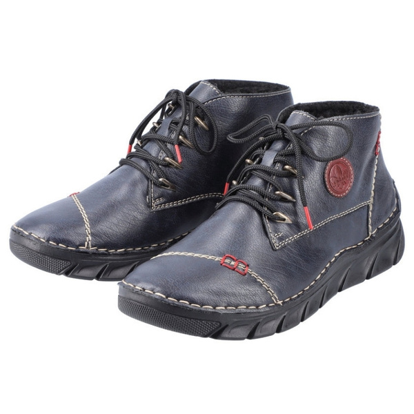 Granatowe Botki trzewiki damskie Rieker 55002-14 ciepłe zimowe