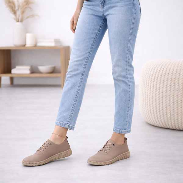 Skórzane półbuty na platformie T. Sokolski 4000 Vizon szare wiązane