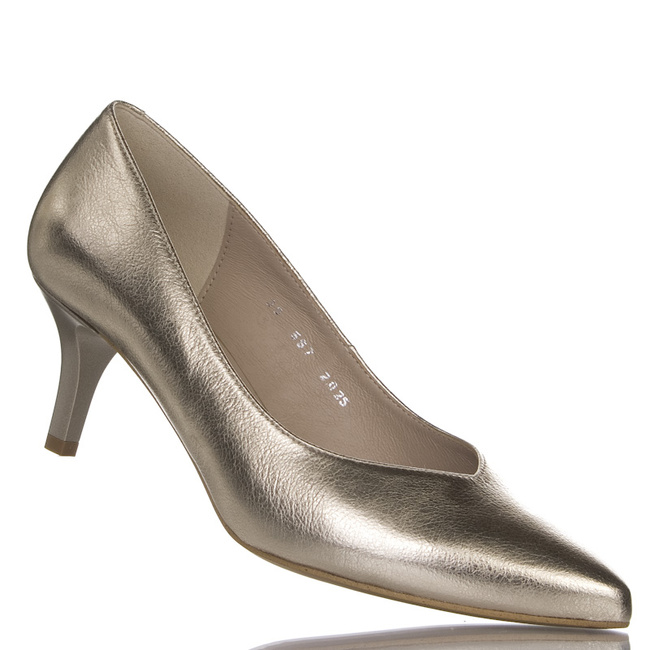 Złote czółenka na niskiej szpilce Kotyl 0557 złoty lico skórzane