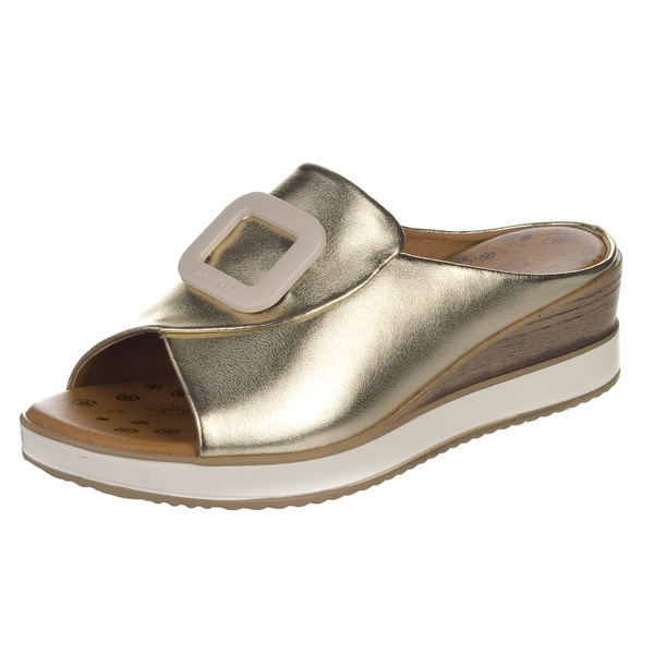 Złote klapki na koturnie damskie Artiker 56C2146 LT.GOLD skórzane