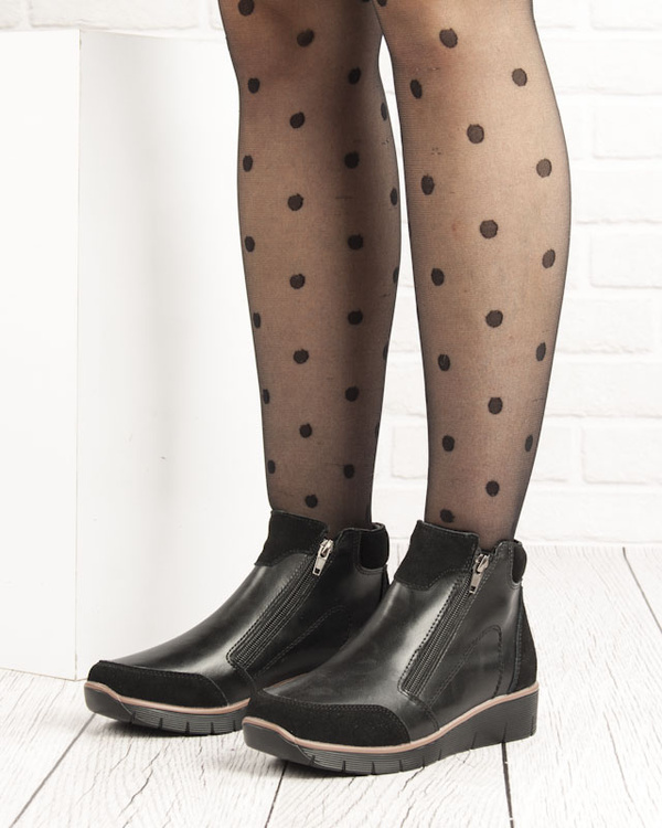 Czarne Botki damskie Filippo DBT3950/25 BK wygodne na haluksy skórzane