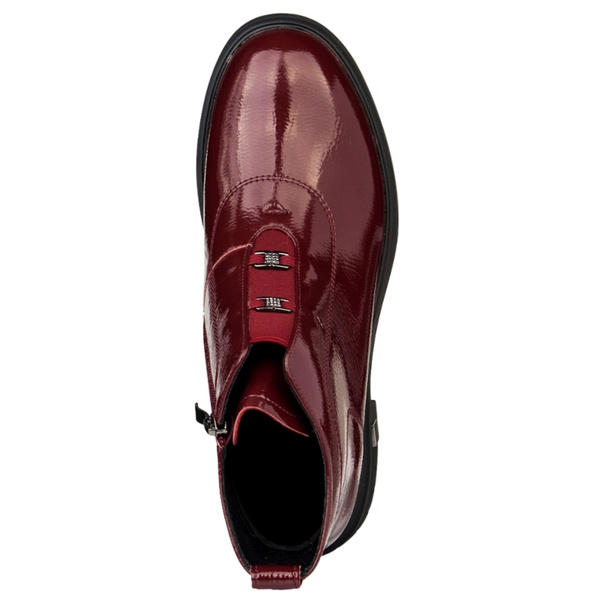 Lakierowane Botki z ozdobami D&A S.Barski MR52-118 wine bordowe skórzane
