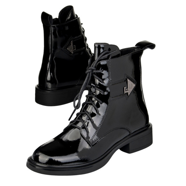 Czarne botki lakierowane damskie Filippo DBT7315/25 BK skórzane