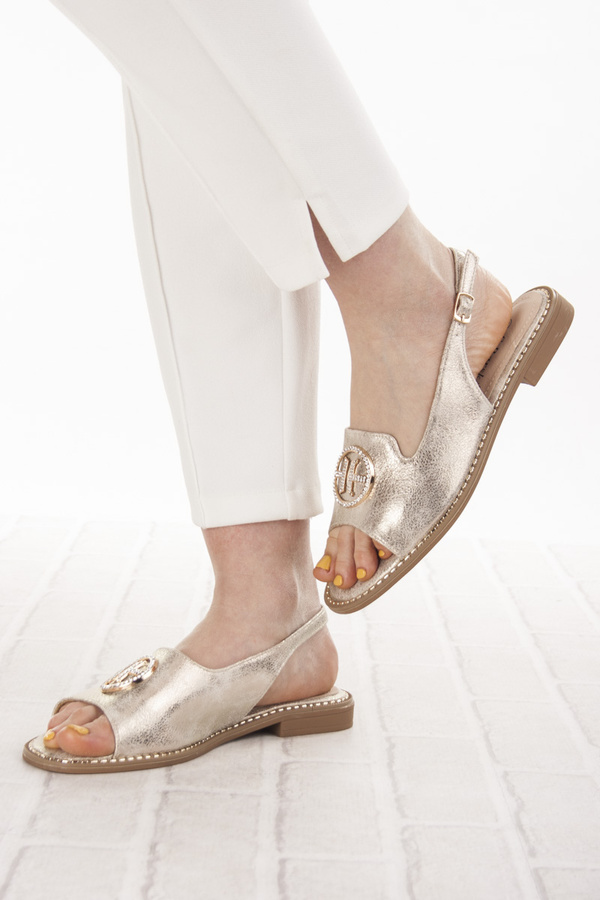 Złote sandały damskie S. Barski 002 LT.GOLD skórzana wkładka