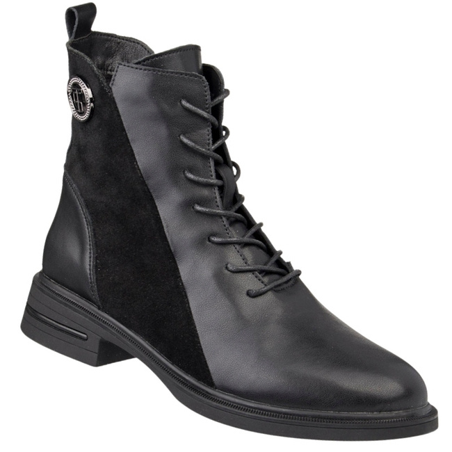 Czarne Botki damskie T.Sokolski TS Z25-309 BLK skórzane ocieplone