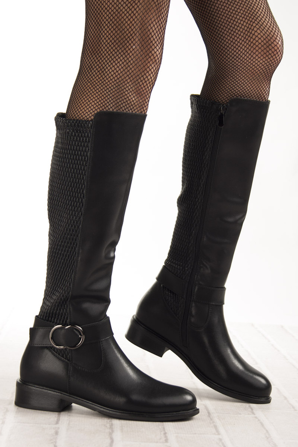 Czarne płaskie kozaki damskie Filippo DKZ7437/25 BK ze stretchem