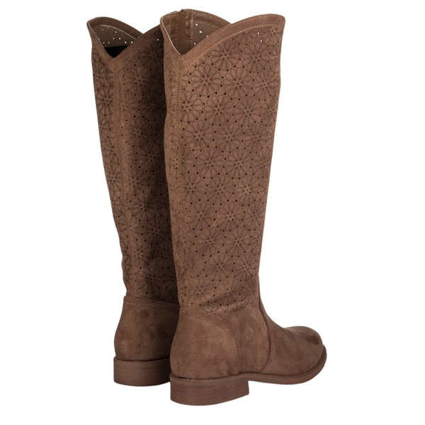 Ażurowe kozaki S. Barski HY52-533 coffee zamszowe brązowe beżowe