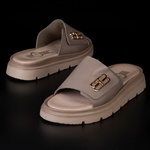 Polskie skórzane klapki damskie Lemar 40442 BF. Taupe beżowe wygodne