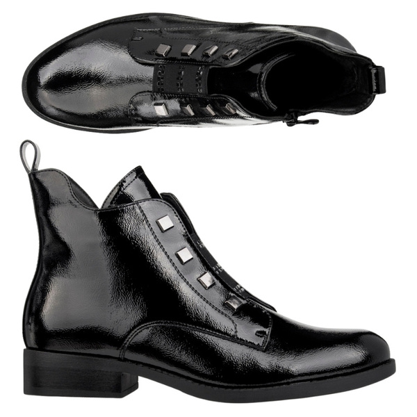 Eleganckie Botki lakierowane S.Barski HY52-527 czarne ocieplone