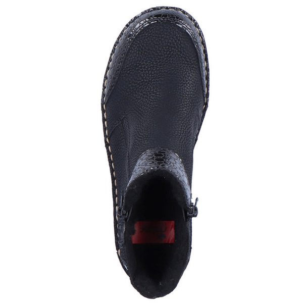 Czarne Botki damskie Rieker 73355-00 black eko-skórzane szerokie