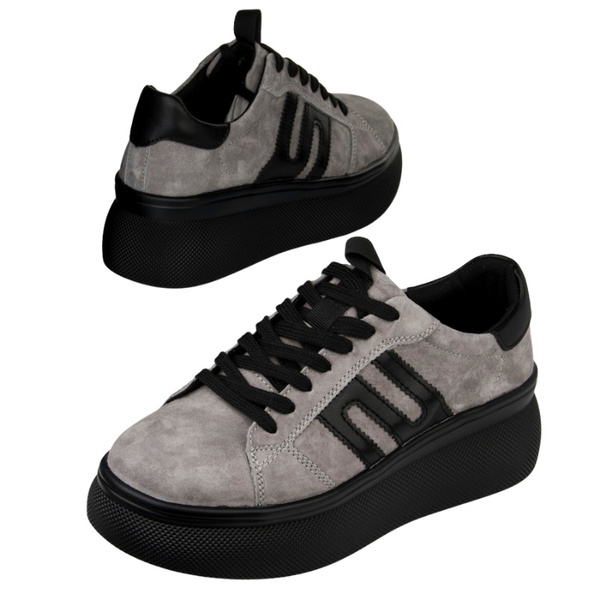 Szaresneakersy na platformie damskie Filippo DP6743/25 BK skórzane