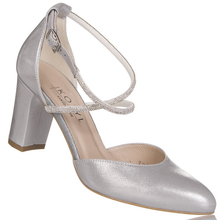 Czółenka damskie srebrne Kotyl 1289 srebny ef skórzane buty taneczne