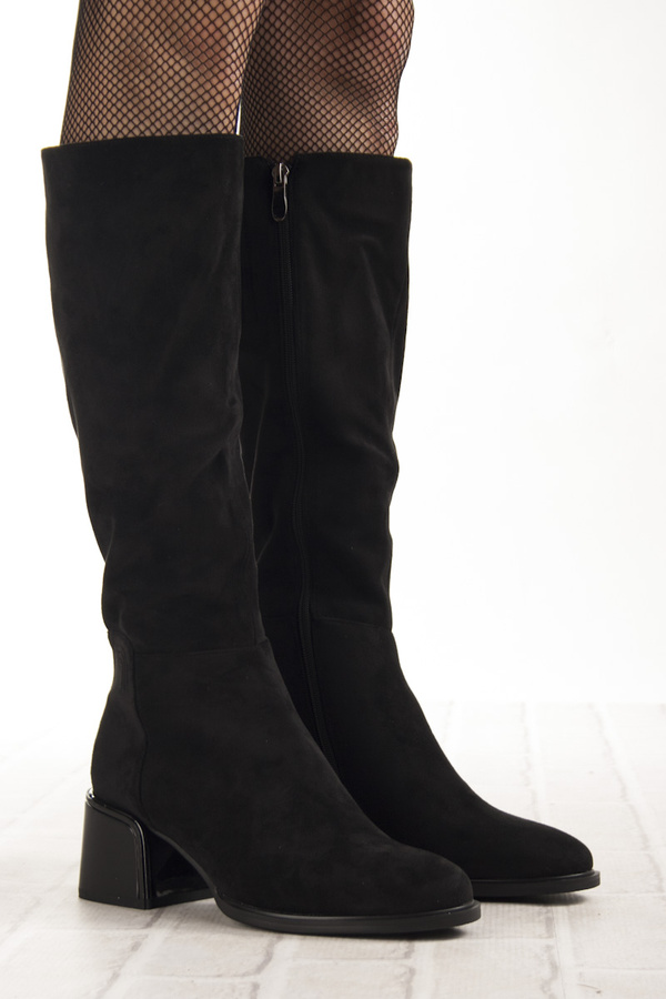 Czarne Kozaki materiałowe na obcasie damskie Filippo DKZ6603/25 BK ocieplone