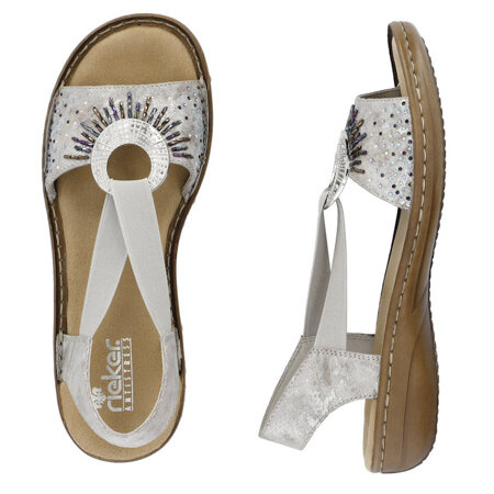 Sandały wsuwane srebrne damskie Rieker 60880-90 metalic z gumkami