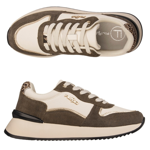 Sneakersy sportowe na platformie damskie Filippo DP7103 WH BR skórzane