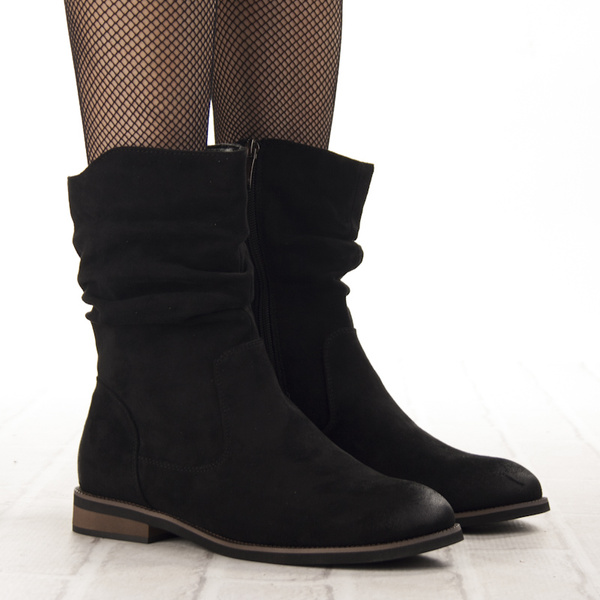 Zamszowe botki damskie Potocki 19311BK czarne ocieplone wygodne