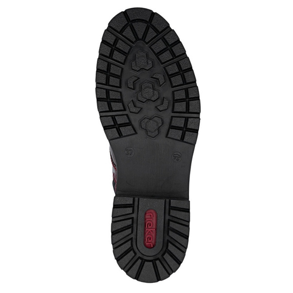 Lakierowane Botki damskie Rieker Z2841-33 red bordowe ocieplane futerkiem