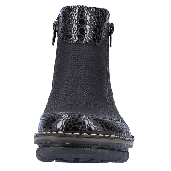 Czarne Botki damskie Rieker 73355-00 black eko-skórzane szerokie