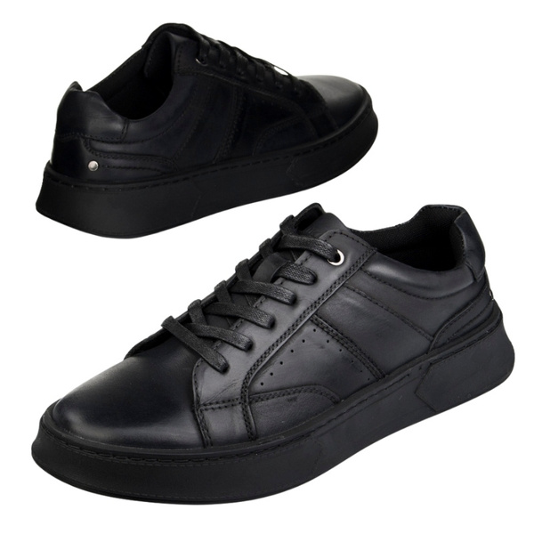 Skórzane sneakersy męskie T.Sokolski SHI J25-06 BLK czarne wiązane