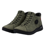 Zielone Botki trzewiki damskie Rieker 44550-54 ciepłe zimowe wsuwane