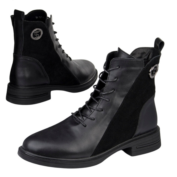 Czarne Botki damskie T.Sokolski TS Z25-309 BLK skórzane ocieplone