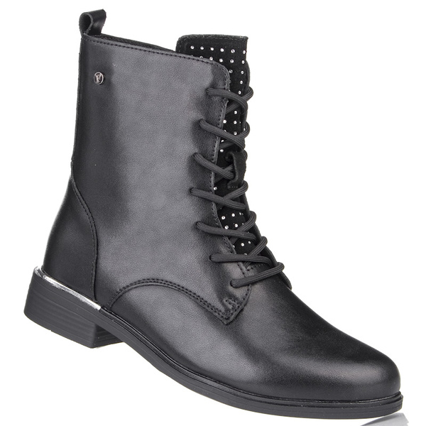 Botki damskie skórzane wiązane Filippo DBT4747/25 BK D czarne