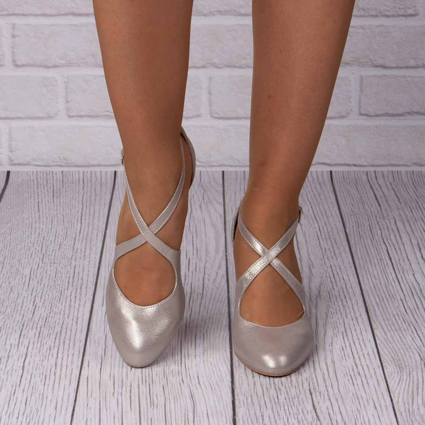 Złote sandałki skórzane Kotyl 7079 złoty ef buty taneczne damskie